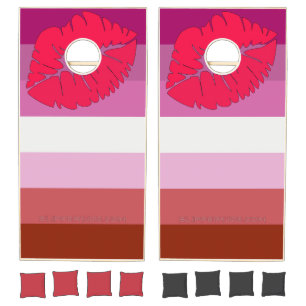 SlipperyJoe lipstick lesbian pride flag feminine c Cornhole Set