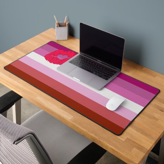 SlipperyJoe lipstick lesbian pride flag feminine c Desk Mat (Office 2)