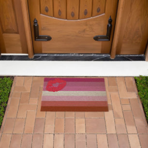 SlipperyJoe lipstick lesbian pride flag feminine c Fiber Doormat