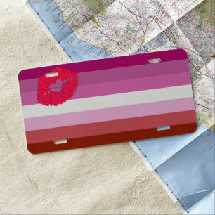 SlipperyJoe lipstick lesbian pride flag feminine c License Plate