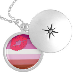 SlipperyJoe lipstick lesbian pride flag feminine c Locket Necklace