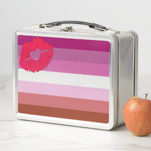 SlipperyJoe lipstick lesbian pride flag feminine c Metal Lunch Box