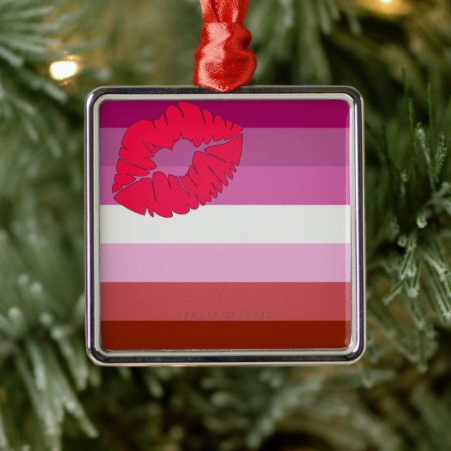 SlipperyJoe lipstick lesbian pride flag feminine c Metal Ornament (Tree)