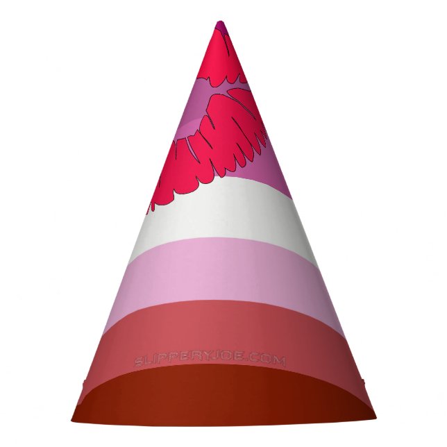 SlipperyJoe lipstick lesbian pride flag feminine c Party Hat (Front)
