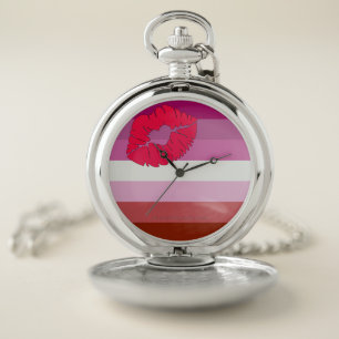 SlipperyJoe lipstick lesbian pride flag feminine c Pocket Watch