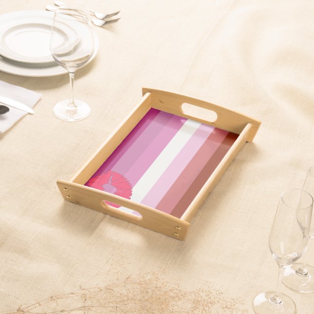 SlipperyJoe lipstick lesbian pride flag feminine c Serving Tray (Front)
