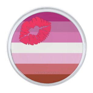 SlipperyJoe lipstick lesbian pride flag feminine c Silver Finish Lapel Pin