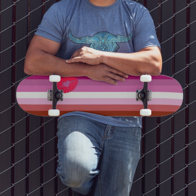 SlipperyJoe lipstick lesbian pride flag feminine c Skateboard (Outdoor 3)