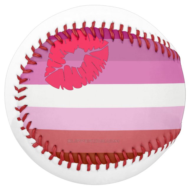 SlipperyJoe lipstick lesbian pride flag feminine c Softball (Front Left)