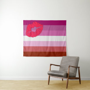 SlipperyJoe lipstick lesbian pride flag feminine c Tapestry
