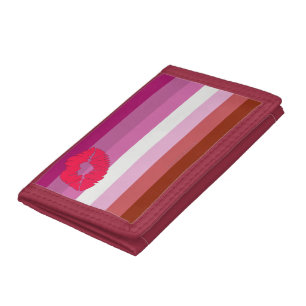 SlipperyJoe lipstick lesbian pride flag feminine c Trifold Wallet