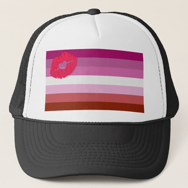 SlipperyJoe lipstick lesbian pride flag feminine c Trucker Hat (Front)