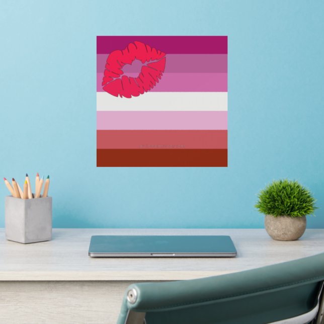 SlipperyJoe lipstick lesbian pride flag feminine c Wall Decal (Home Office 2)