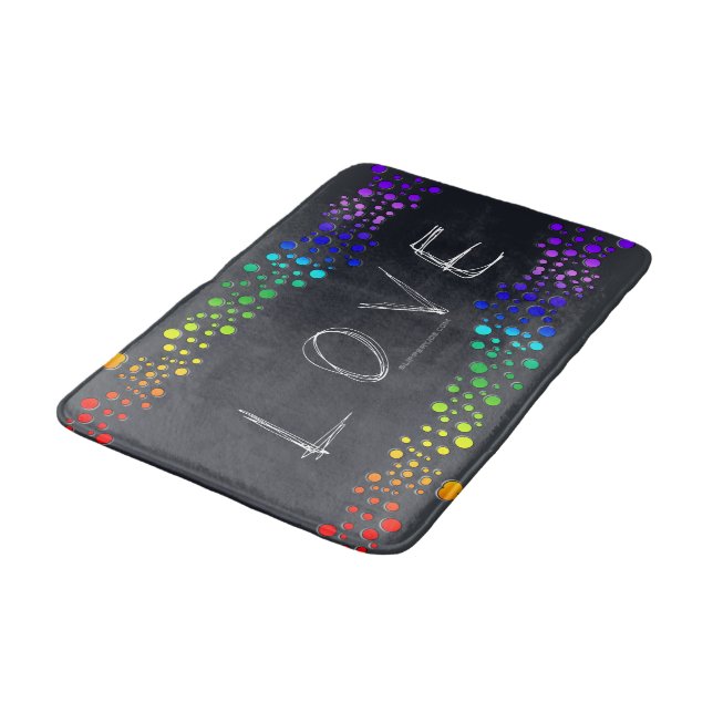 SlipperyJoe love bubbles red orange yellow green c Bath Mat (Angled)