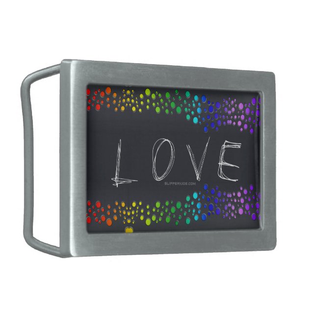 SlipperyJoe love bubbles red orange yellow green c Belt Buckle (Front Left)