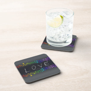 SlipperyJoe love bubbles red orange yellow green c Beverage Coaster