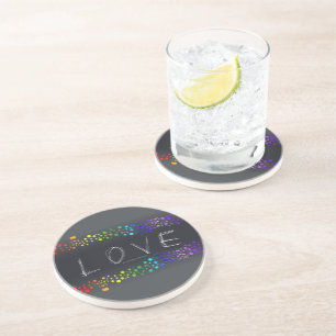 SlipperyJoe love bubbles red orange yellow green c Coaster