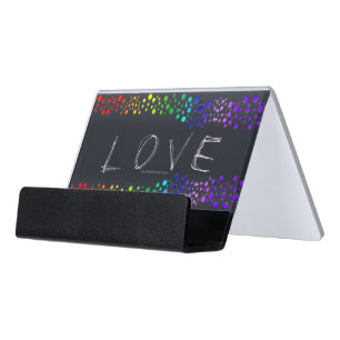 SlipperyJoe love bubbles red orange yellow green c Desk Business Card Holder