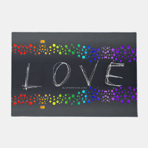 SlipperyJoe love bubbles red orange yellow green c Doormat