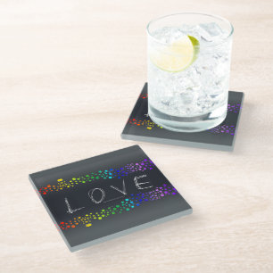 SlipperyJoe love bubbles red orange yellow green c Glass Coaster