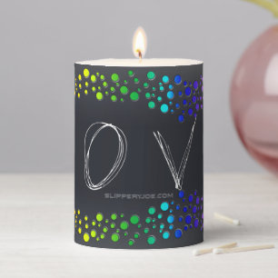 SlipperyJoe love bubbles red orange yellow green c Pillar Candle