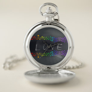 SlipperyJoe love bubbles red orange yellow green c Pocket Watch