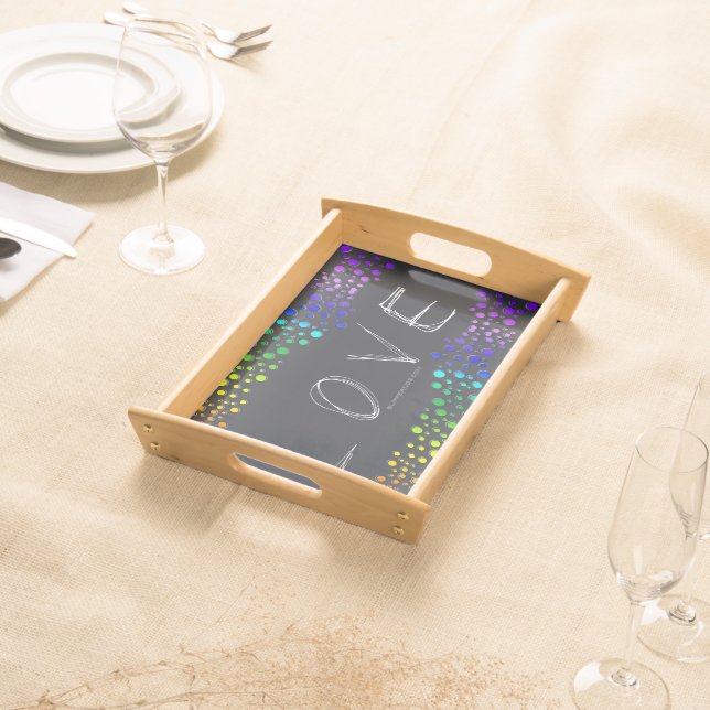 SlipperyJoe love bubbles red orange yellow green c Serving Tray (Front)