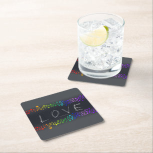 SlipperyJoe love bubbles red orange yellow green c Square Paper Coaster