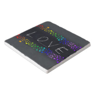 SlipperyJoe love bubbles red orange yellow green c Trivet