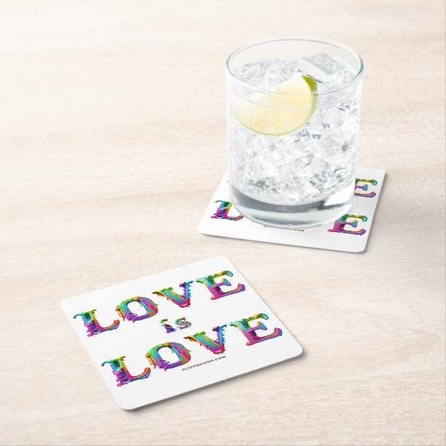 SlipperyJoe love is love dripping melting dynamic  Square Paper Coaster (Insitu)