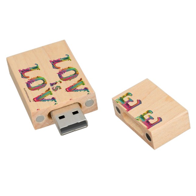 SlipperyJoe love is love dripping melting dynamic  Wood Flash Drive (Angled)