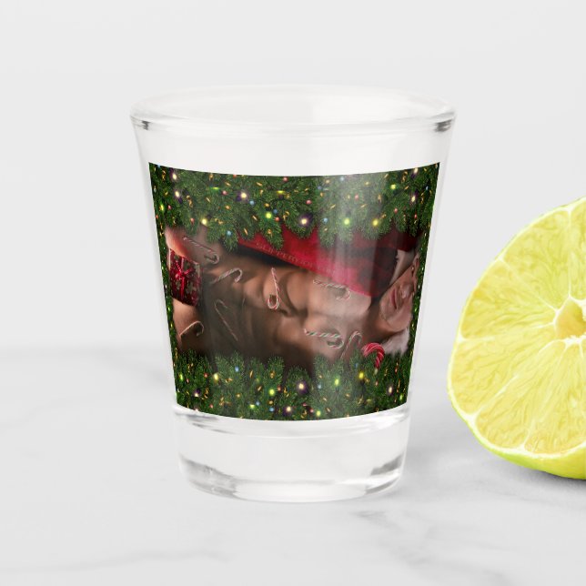SlipperyJoe male chest six pack stomach bare torso Shot Glass (Front)