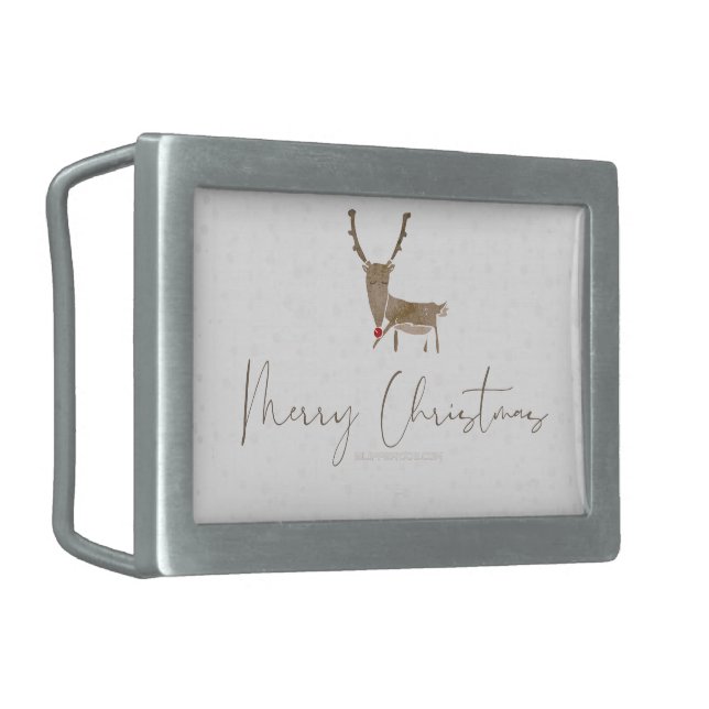SlipperyJoe Merry Christmas reindeer red-nose antl Belt Buckle (Front Left)