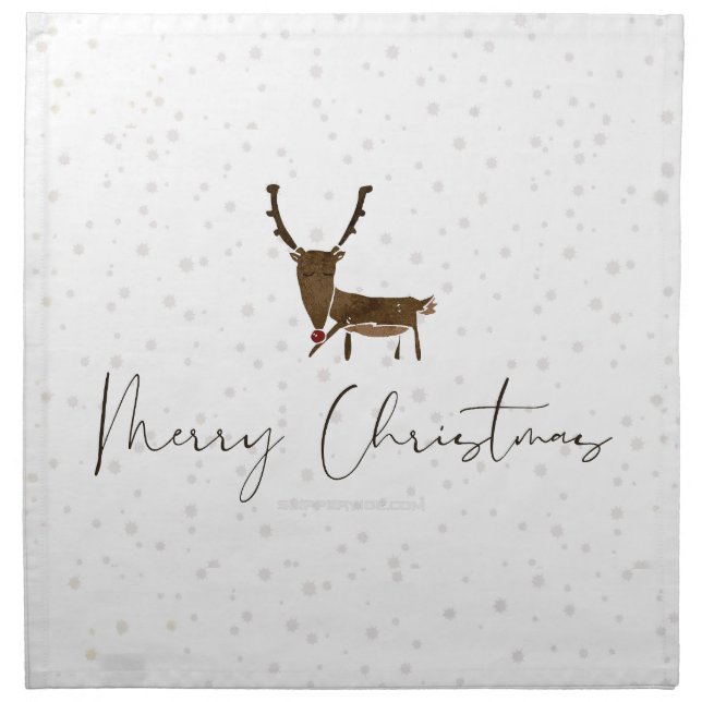 SlipperyJoe Merry Christmas reindeer red-nose antl Cloth Napkin (Front)