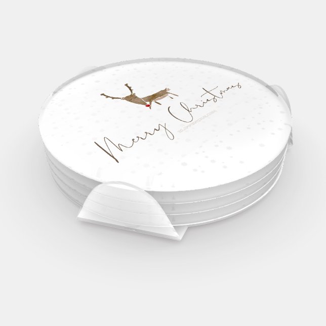 SlipperyJoe Merry Christmas reindeer red-nose antl Coaster Set (Set)