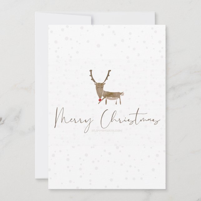 SlipperyJoe Merry Christmas reindeer red-nose antl Holiday Card (Front)