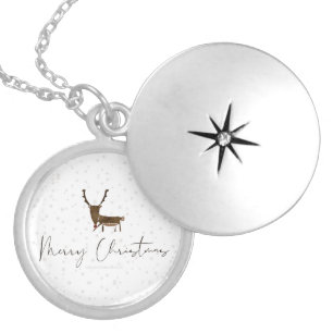 SlipperyJoe Merry Christmas reindeer red-nose antl Locket Necklace