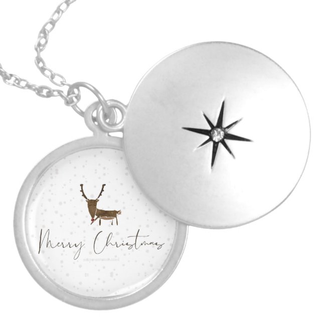 SlipperyJoe Merry Christmas reindeer red-nose antl Locket Necklace (Front)