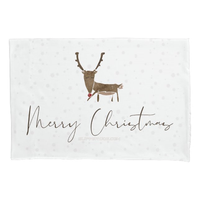SlipperyJoe Merry Christmas reindeer red-nose antl Pillow Case (Front)