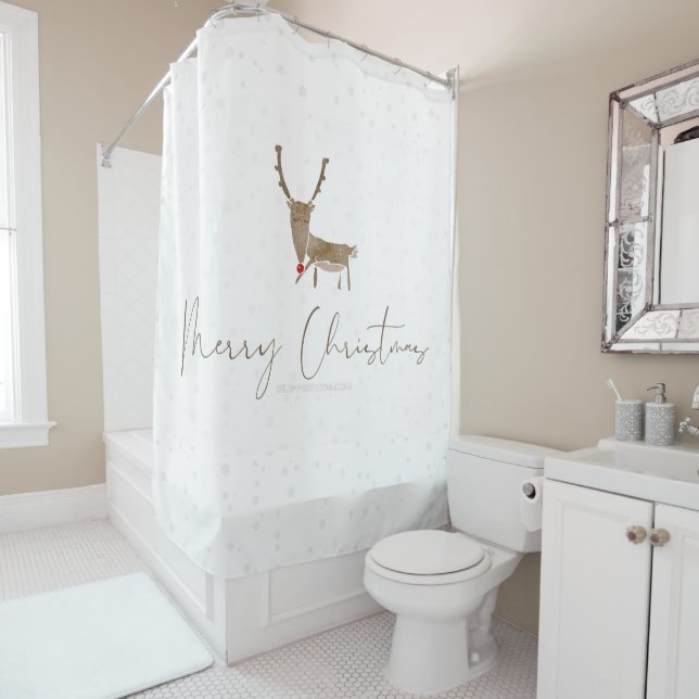 SlipperyJoe Merry Christmas reindeer red-nose antl Shower Curtain (In Situ)