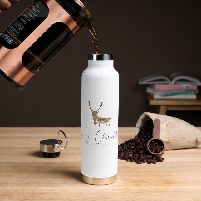 SlipperyJoe Merry Christmas reindeer red-nose antl Water Bottle (Coffee)