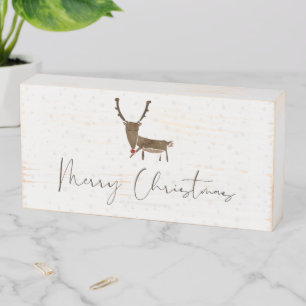 SlipperyJoe Merry Christmas reindeer red-nose antl Wooden Box Sign