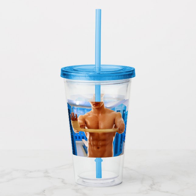 SlipperyJoe muscular man abs locker room tiled flo Acrylic Tumbler (Front)