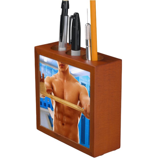 SlipperyJoe muscular man abs locker room tiled flo Desk Organizer (In Situ)