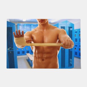 SlipperyJoe muscular man abs locker room tiled flo Doormat