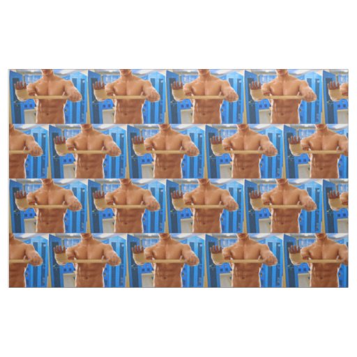 SlipperyJoe muscular man abs locker room tiled flo Fabric