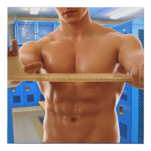 SlipperyJoe muscular man abs locker room tiled flo Faux Canvas Print