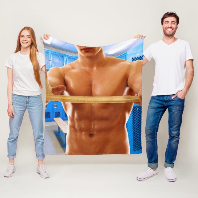 SlipperyJoe muscular man abs locker room tiled flo Fleece Blanket (In Situ)