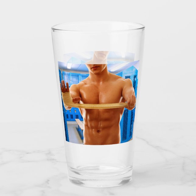 SlipperyJoe muscular man abs locker room tiled flo Glass (Front)