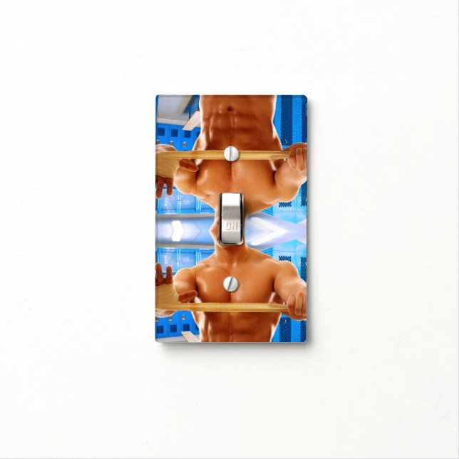 SlipperyJoe muscular man abs locker room tiled flo Light Switch Cover (In Situ)